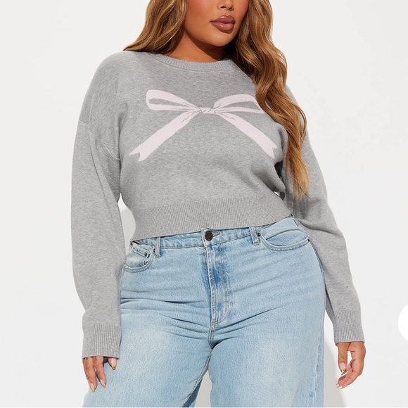 1X Bow Sweater pink grey Fashion Nova - Picture 1 of 10